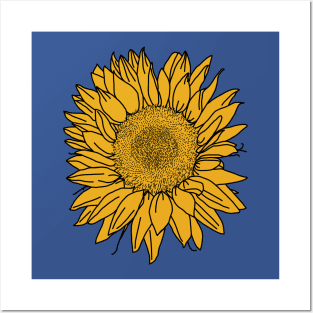 Yellow Sunflower Line Drawing Posters and Art